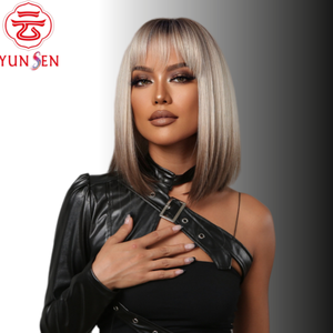 Perruque <span class=keywords><strong>courte</strong></span> et droite en fibre haute température <span class=keywords><strong>avec</strong></span> <span class=keywords><strong>frange</strong></span> pour cosplay gris pour femmes - Product Image 2