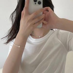 INS Dainty Cute 925 Sterling Silver Shinning Choker Bracelet with Pearl Pendant Jewelry <strong>Bangles</strong> - Product Image 6