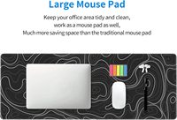 Grand tapis de souris de jeu noir, tapis de souris contour topographique, tapis de souris XL long, grand tapis de bureau, bord cousu, entreprise, bureau