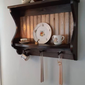 Accessoires de cuisine : Égouttoir mural rustique en bois avec crochets <span class=keywords><strong>shaker</strong></span> pour assiettes, style campagnard - Product Image 4