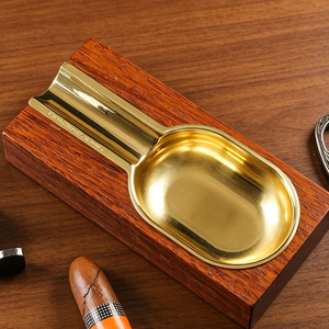 Asbak Cerutu Persegi Portabel Guevara Luxury <span class=keywords><strong>Copper</strong></span> Wood Single Slot dengan Logo Kustom untuk Penggunaan di Rumah & Mobil, Aksesoris Cerutu, Hadiah - Product Image 4
