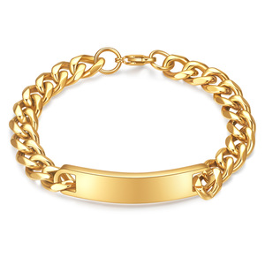 Toptan Özelleştirilebilir Logolu Trendy Titanyum Çelik Uzun Çubuk 11MM Küba Biker Zinciri Altın Kaplama Punk Bileklik - Product Image 2