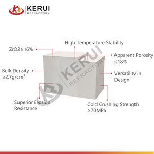 อิฐทนไฟ AZS แบบหล่อหลอมผสม คอรันดัม ซิรโคเนีย ของ KERUI สำหรับเตาเผาแก้ว - Product Image 2