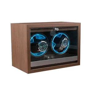 luxury factory directly wholesale walnut wooden double Automatic Watch Winder Motor box custom logo glass window door