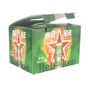 Portable Handle Cardboard Wine Box Custom Printed Square Corrugated Paper Beer Carton Box For 16 Bottle Box