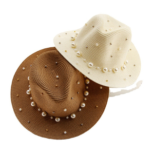 <span class=keywords><strong>Chapeau</strong></span> de soleil en paille d'été avec visière perlée, style <span class=keywords><strong>Trilby</strong></span> Jazz, pour femme et homme, Fedora, Panama, pour la plage - Product Image 2