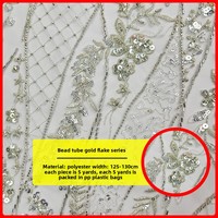 Tissu pour robe de mariée en dentelle brodée tube de perles à paillettes dorées pour la décoration de vêtements de performance