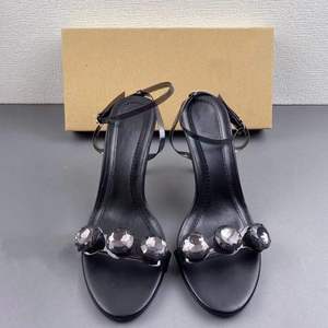 Sandalias de Verano Modernas con Pedrería Negra, Tacones Altos con Correa en el Tobillo para Damas - Product Image 3