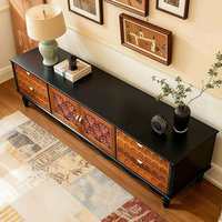 Ensemble de meubles de salon vintage en bois massif avec table basse à motifs décoratifs + meuble TV pour la décoration de la maison