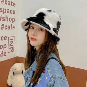 Fashion Cow Print Plush Fisherman Winter Soft Warm Casual <b>Faux</b> <b>Fur</b> Fuzzy Fluffy <b>Bucket</b> <b>Hat</b> Ski Travel Party - Product Image 4