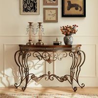 Table console demi-lune vintage américaine rétro, table d'entrée en fer forgé et bois massif pour couloir et salon