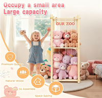 Organisateur de rangement pour animaux en peluche de style moderne en bois naturel avec corde élastique, 53,5 pouces de haut, pour chambre d'enfant