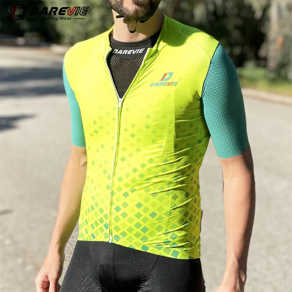 DAREVIE ODM OEM Custom Logo Green Bike Shirts Wholesale Rhombus Style Short Sleeves Cycling Jersey