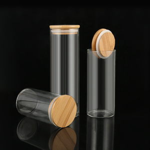 Nhà Máy Tùy Chỉnh Hình Ống Chai Thủy Tinh Số Lượng Lớn Thực Phẩm Container Gia Vị <span class=keywords><strong>Jar</strong></span> Nút Chai Nắp Thủy Tinh Borosilicate Lưu Trữ <span class=keywords><strong>Jar</strong></span> Với Nắp Tre - Product Image 3