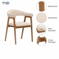Fauteuil rembourré en chêne massif blanc avec assise et dossier en tissu, mousse de 30 mm pour salle à manger et salon, confort durable