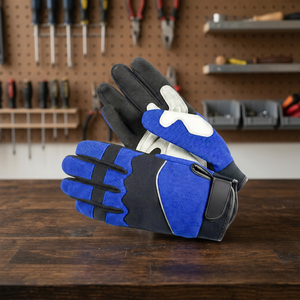 Gants de travail antidérapants en PU JNA GROUP avec bracelet réglable, anti-vibrations, usage général, couleur bleu-noir, sans latex - Product Image 2