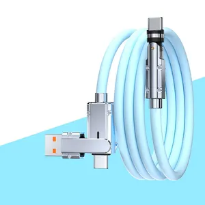 Cable de datos de carga rápida de silicona de pasajero giratorio Universal azul de 540 grados para carga Flash Huawei Xiaomi 2 en 1