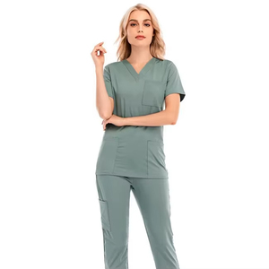 Ensemble de blouses médicales anti-rides pour femmes, extensibles et respirantes, motif dessiné à la main, vente en gros, marron - Product Image 1