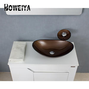 Boweiya Lavabo en verre ovale de couleur chocolat pour salle de bain d'hôtel, avec meuble - Product Image 4