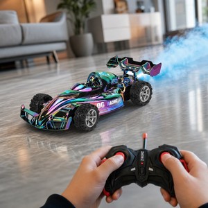 Coche de Carreras RC Estilo Fórmula 1/16 con Ruedas Abiertas, Cromado UV Iridiscente, 5 Canales, Pulverizador de Agua, Batería Recargable, Caja con Ventana, Juguete para Niños de 3+ Años - Product Image 4