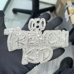 Design personalizado Iced Out Pingentes 18k banhado a ouro 925 Pingente de Prata Sólida com VVS Moissanite Diamante para Hip Hop Encantos Jóias