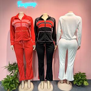 Benutzer definiertes Logo Strick Damen bekleidung Sets 2 Stück Trainings jacke Flare Pant Jogger Trainings anzug Set Lounge wear Damen Trainings anzüge - Product Image 3