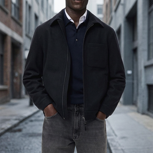 Veste d'hiver matelassée fine pour homme PRIMEAGE INDUSTRIES, col montant, fermeture éclair, devant en toile, coupe-vent, 100 % laine - Product Image 3