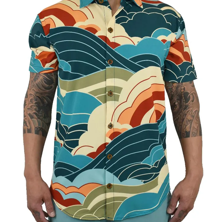 남성용 도매 반팔 하와이안 프린트 하이 퀄리티 하와이안 셔츠