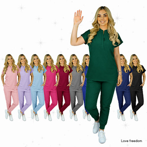 Women Scrub <b>Set</b> Solid Color Moisture Wicking Split Uniform For Nurse <b>Doctor</b> Receptionist Workwear Size S XXL - Product Image 2
