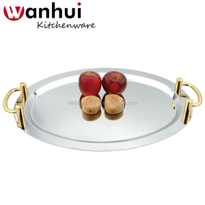 ถาดเสิร์ฟบุฟเฟ่ต์สแตนเลสทรงรีด้ามจับแบบต่ำทำจากเงิน - Product Image 3