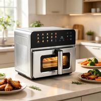 Friteuse à air numérique en acier inoxydable avec écran tactile, fenêtre visible, grill sans huile, design carré, économe en énergie pour usage domestique