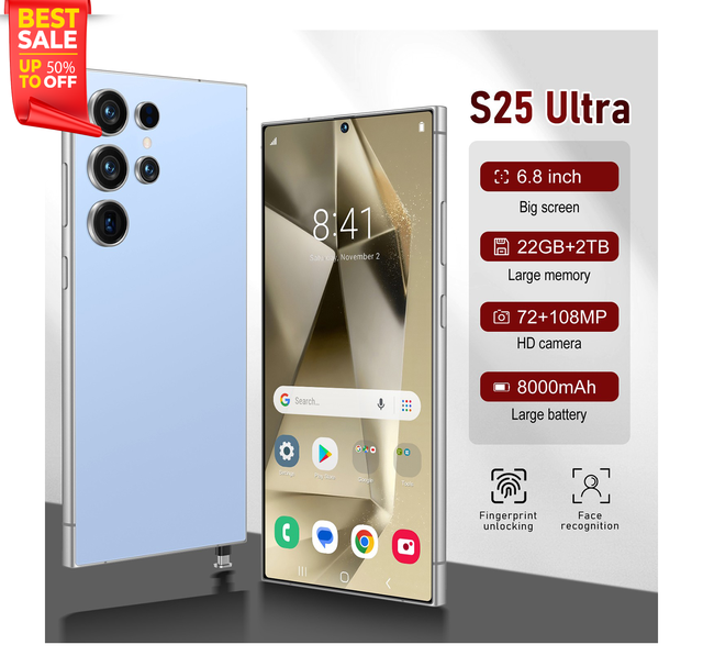 Hot Selling  2025 New S25 Ultra 6.8 Inch 22G+2TB Android 5G Smartphone High Quality Led Global Language Full Screen Cell Phones