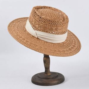 High Quality Women's Summer Hand-woven Panama Straw Hat Seaside Hollow Breathable <b>Sunscreen</b> Sun Straw Beach Hat - Product Image 1