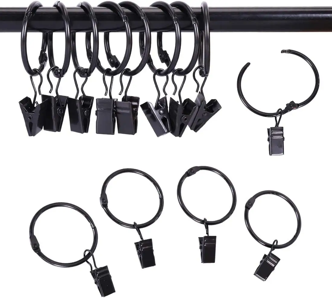Wholesale Adjustable Magnetic Shower Vintage Black Curtain Rings With Clips And Hook Shower Curtain Hooks Rings
