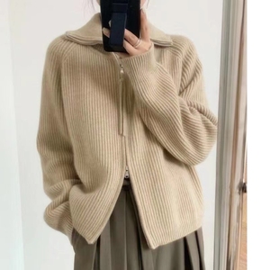 Maglione da Donna Personalizzato in <span class=keywords><strong>Cashmere</strong></span> Modello Largo a Collo Alto con Cerniera Corta Cardigan Lavorato a Maglia in <span class=keywords><strong>Cashmere</strong></span> - Product Image 4