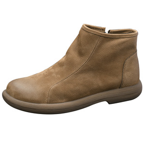 Genuine Leather Men's Chelsea Boots Ankle <b>Round</b> <b>Toe</b> Flat <b>Heel</b> Soft Rubber Outsole Solid Style - Product Image 4