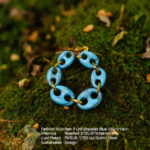 Pulsera de Cadena de Eslabones de Moda, Resina Azul, Chapado en Oro, Acero Inoxidable 316L, Diseño Sostenible - Product Image 3