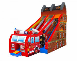 Nouveau camion de pompier Pvc toboggan gonflable jeux de plein air château sautant Commercial 30ft toboggan sec gonflable - Product Image 1