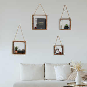 Ensemble de décoration murale rustique bois flottant suspendu carré étagères mural Cube affichage stockage ombre pour salon - Product Image 2