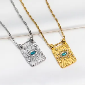 Non Tarnish Jewelry Suppliers Stainless Steel Eye Pendant Necklace Religion Jewelry Gold Plated Big Amulet Eye Pendant Necklace