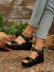 Women Summer Wedge European and American Thick Sole Open-Toe <b>Sandals</b> Buckle Roman <b>Sandals</b> Wholesale - Product Image 6