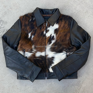 Streetwear Custom Vintage Leather <strong>Jacket</strong> with <strong>Fur</strong> Genuine <strong>Men</strong> Zip Up <strong>Jackets</strong> - Product Image 1