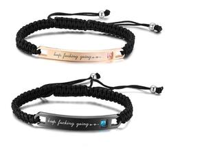 Bracelet personnalisé avec logo gravé en plaque métallique, corde ajustable, pour <span class=keywords><strong>couple</strong></span>, fait à la main, 2 pièces - Product Image 6