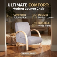 Fauteuil moderne en bois massif courbé avec revêtement en coton et accoudoirs en contreplaqué de bouleau pour ensemble de salon d'appartement