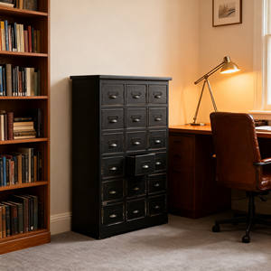 アメリカンヴィンテージ無垢材キャビネット寝室レトロマルチ引き出し収納キャビネットヨーロッパ多機能ブラックキャビネット - Product Image 4