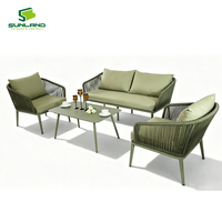 Conjunto de Sofá de Ratán Sintético para Exteriores, Económico y Duradero, 4 Piezas, Estructura de Aluminio, Muebles de Mimbre para Patio, Mesa de Centro para Jardín o Terraza
