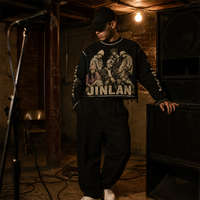 Sweat-shirt à manches longues col rond, coupe courte et oversize, en coton épais, avec bord brut, motif artistique sur la poitrine, surpiqûres contrastées, style streetwear