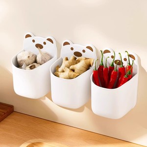 Boîte de rangement murale en forme d'ours de dessin animé mignon pour oignons verts, gingembre, ail et autres produits de cuisine ; pas de perçage nécessaire. - Product Image 4