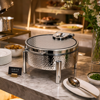 LIYUNDA Réchaud de buffet personnalisé à pointe martelée, en acier inoxydable 304 argenté, ensemble chauffe-plats rond à combustible pour banquets