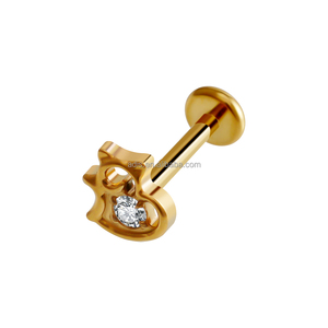 Titanio CZ <span class=keywords><strong>Centro</strong></span> Internamente Roscado <span class=keywords><strong>Labio</strong></span> <span class=keywords><strong>Piercing</strong></span> Pendiente Joyería Golden Heart Top Labret - Product Image 3